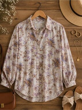 Cupio Floral Button-Up Blouse XL| Romantic Boho Chic Lightweight Top|NWOT
